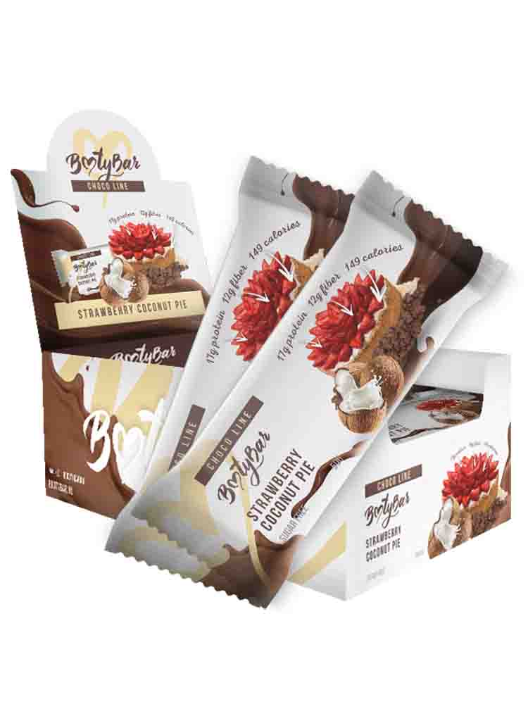 Протеиновые батончики BootyBar Choco Line 50 гр. землянично-кокосовый пирог